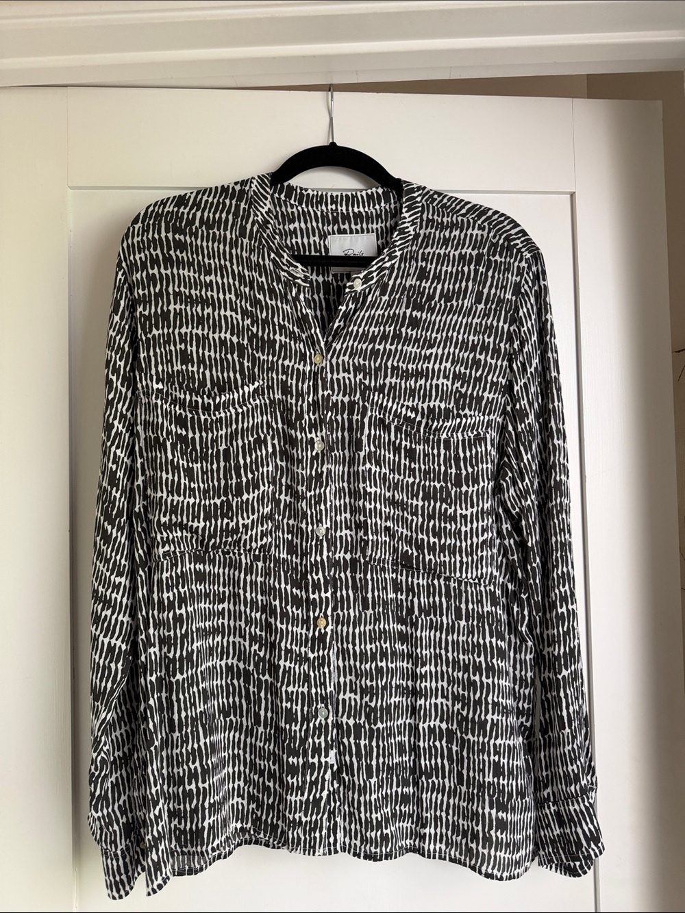 Rails Black and White Printed Button-Up Blouse